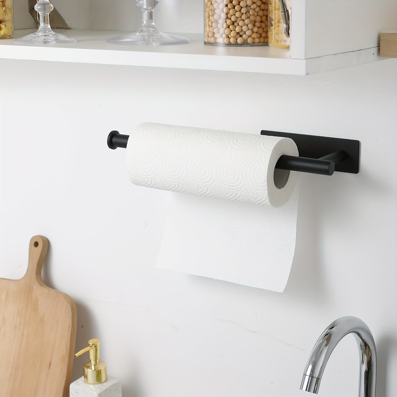 Paper Towel Holder Under Kitchen Cabinet - Self Adhesive Matte Black Towel  Paper Holder Stick On Wall, Sus304 Stainless Steel