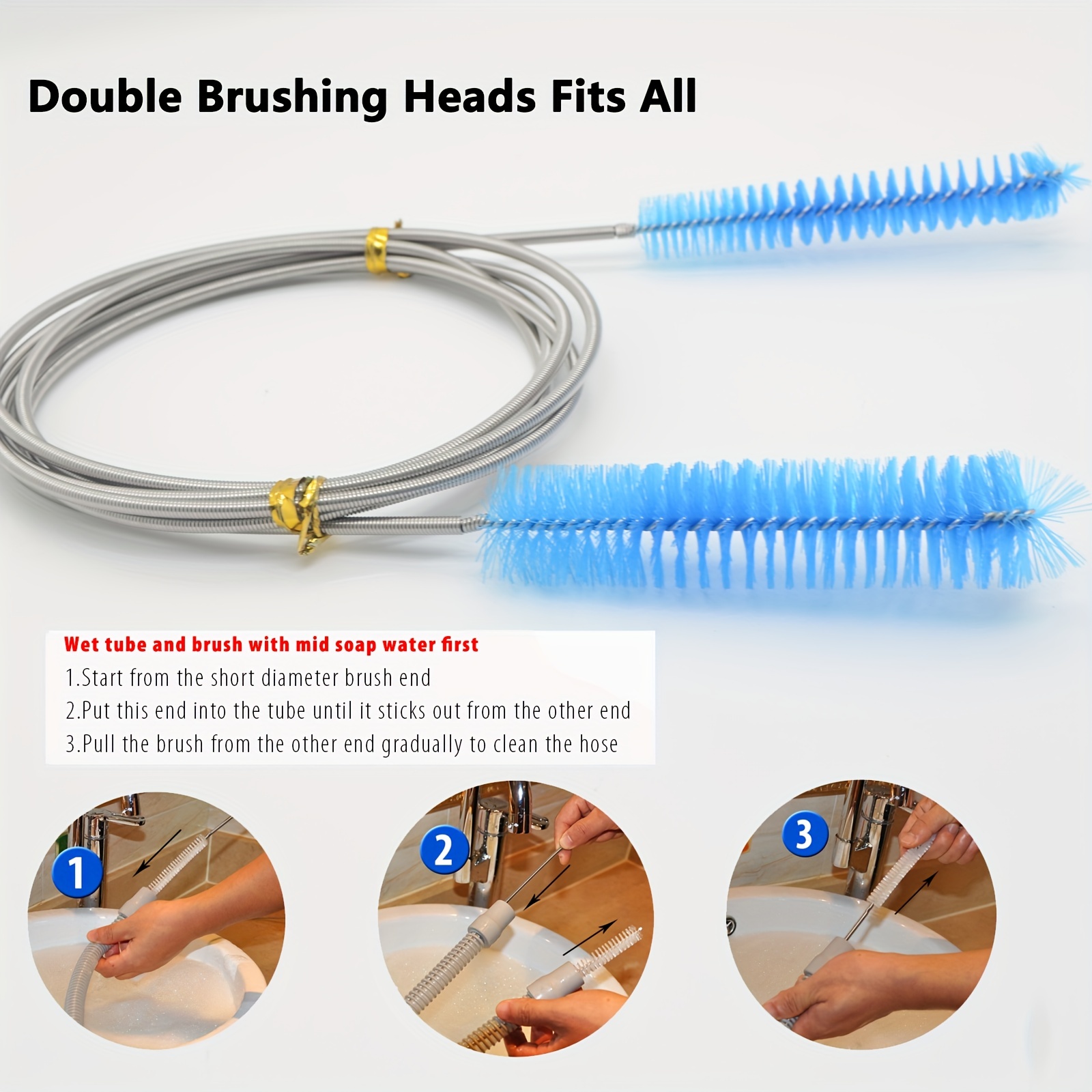 Cpap Tube Cleaning Brush With Double Size Bristle Brushes - Fits
