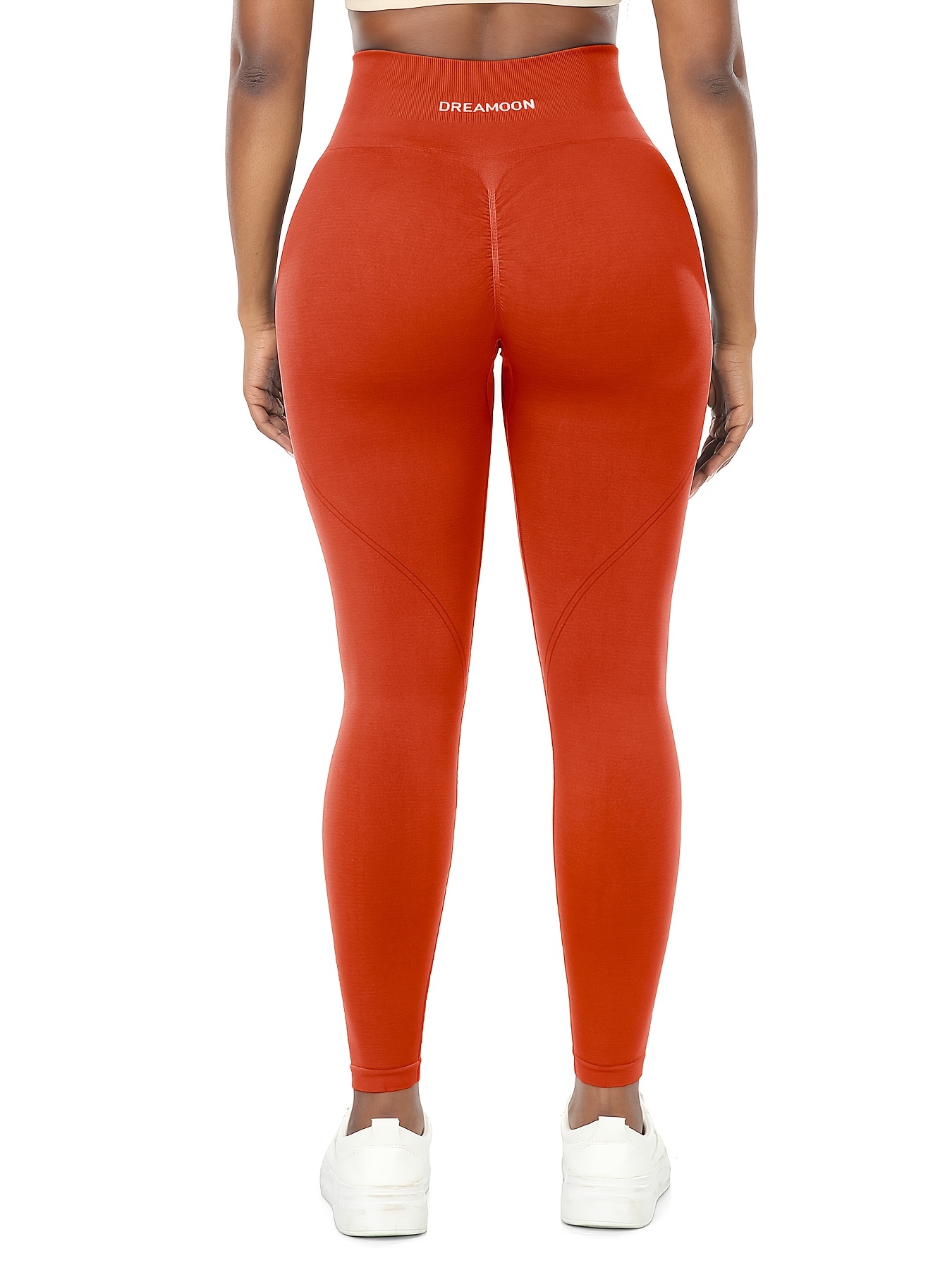 RQYYD Women Ribbed Seamless Leggings High Waisted Workout Gym Yoga Pants  Butt Lifting Tummy Control Tights Orange M