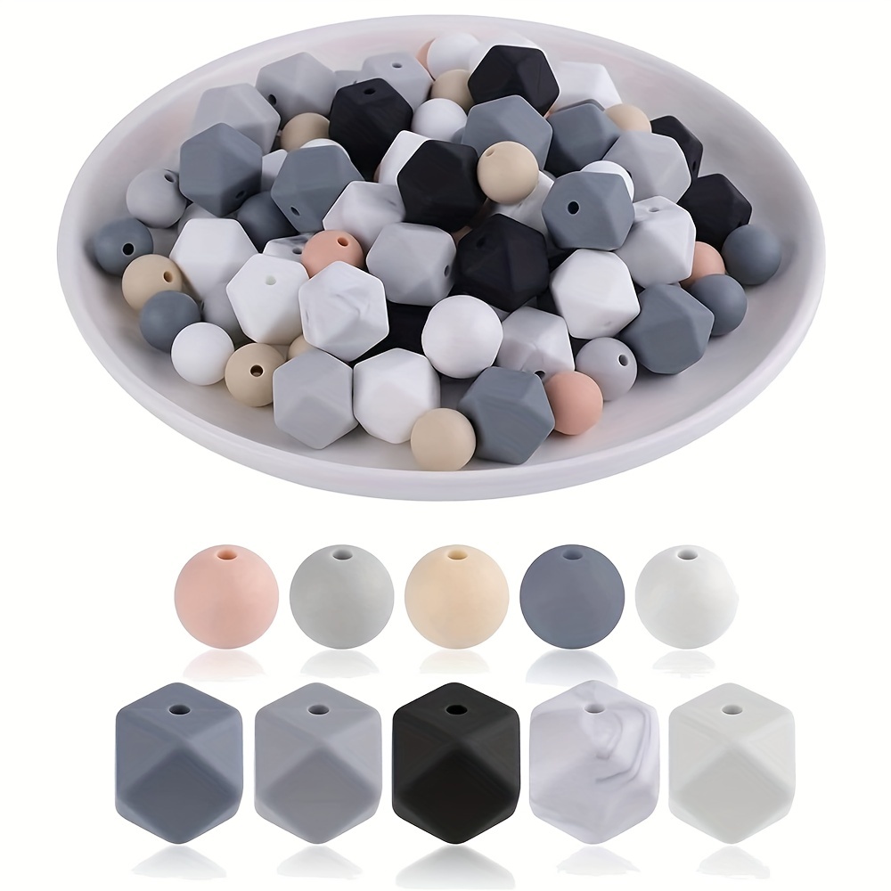 

Total 95pcs, 12mm 75 Silicone Beads And 14mm 20 Mini Hexagonal Beads For Jewelry Making Diy Handmade Key Bag Chain Bracelet Necklace Craft Supplies