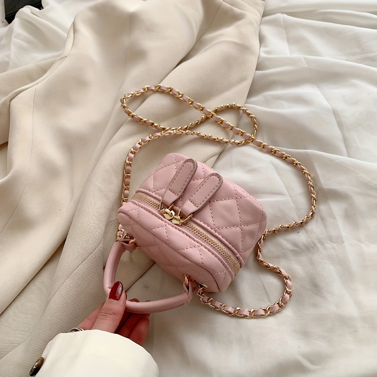 Mini Quilted Chain Crossbody Bag, Fashion Pu Leather Bucket Bag, Women's  Top Handle Purse (5.51*3.54*3.54) Inch - Temu