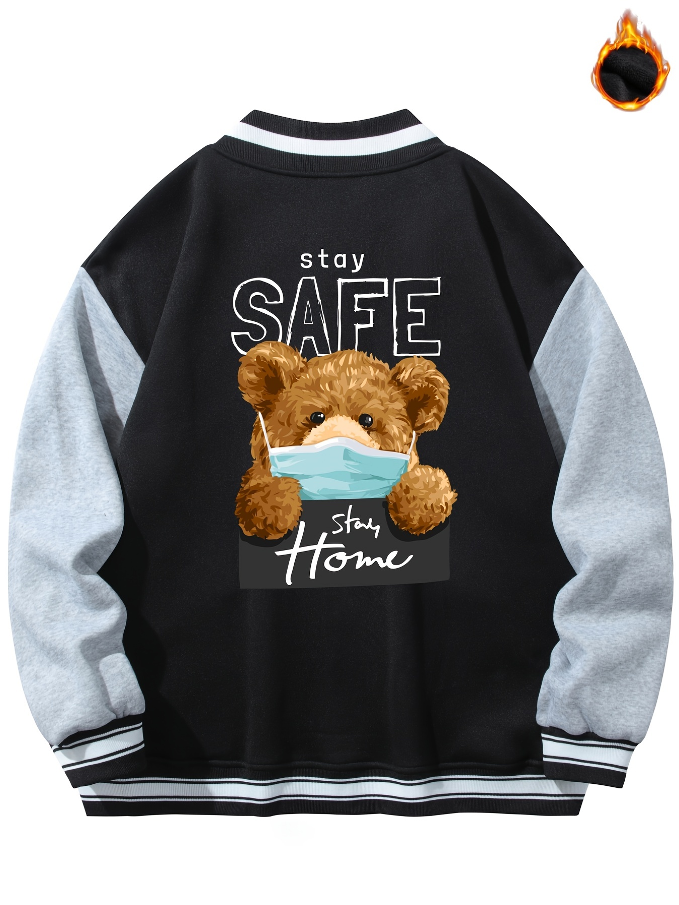 Men's Long Sleeves Pocket Baseball Collar Teddy Bear Print Jacket - Temu  Bahrain