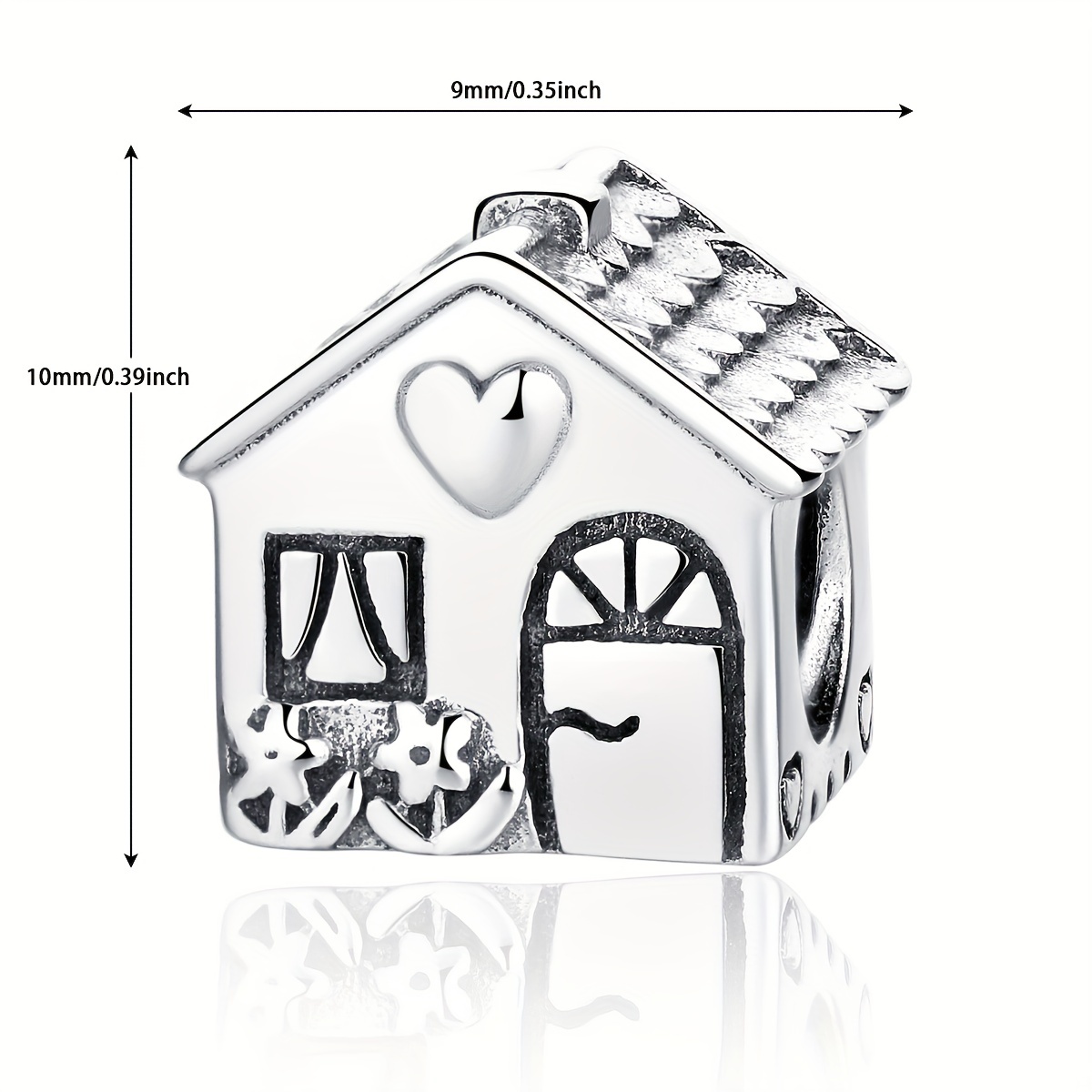 925 Silver House Shape Bead Charm for DIY