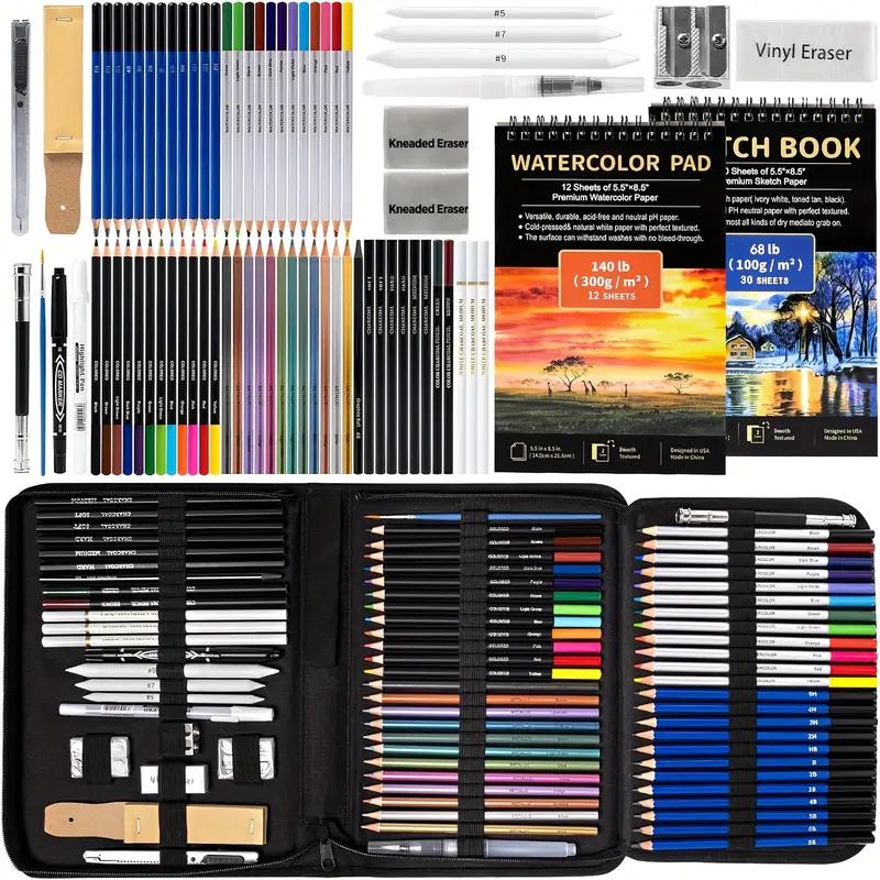 Art Supplies Drawing Pencils Set - 76 Pack Pro Sketching Kit With