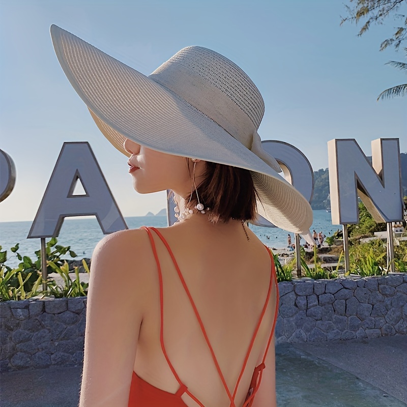 Stylish Women's Oversized Beach Straw Hat Wide Brim Sun - Temu Canada