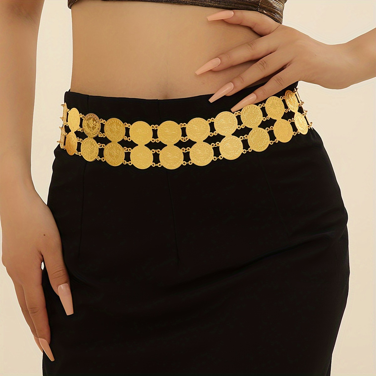 double layer golden waist chain bird embossed adjustable - Temu