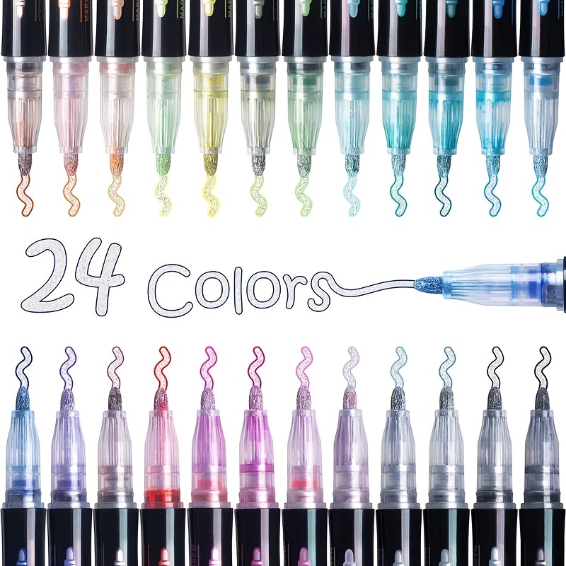 24 Colors Double Line Outline Pens Self outline Metallic - Temu