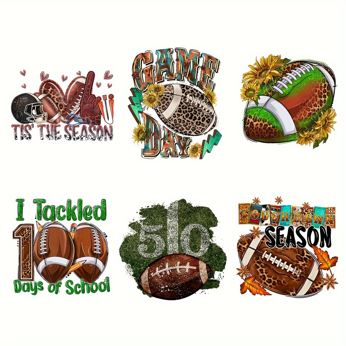 6pcs/pack, American Football, Iron On Patches Transfer For Sweaters,  Hoodies, Jackets, Etc