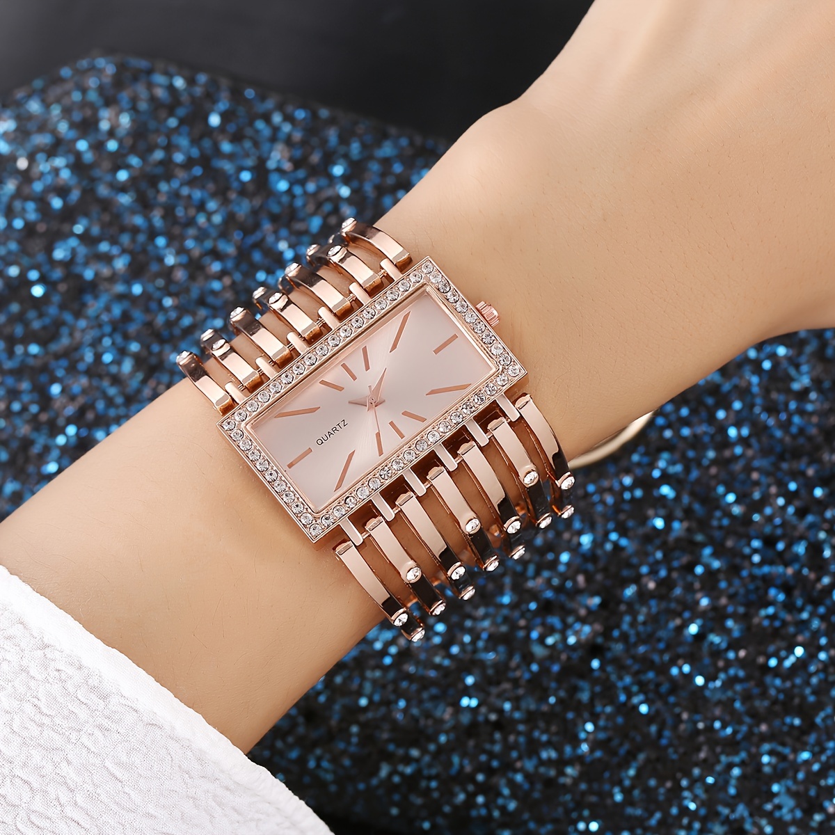 Women s Watch Luxury Rhinestone Rectangle Pointer Quartz Temu