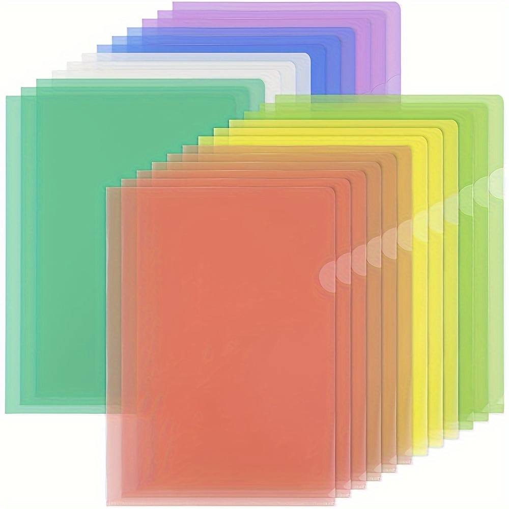  16 Pack Clear Plastic Folders Sleeves, Plastic Sleeves for  Documents Transparent Paper Poly Jacket Sleeves Folders, 8 Assorted Colors  : Office Products