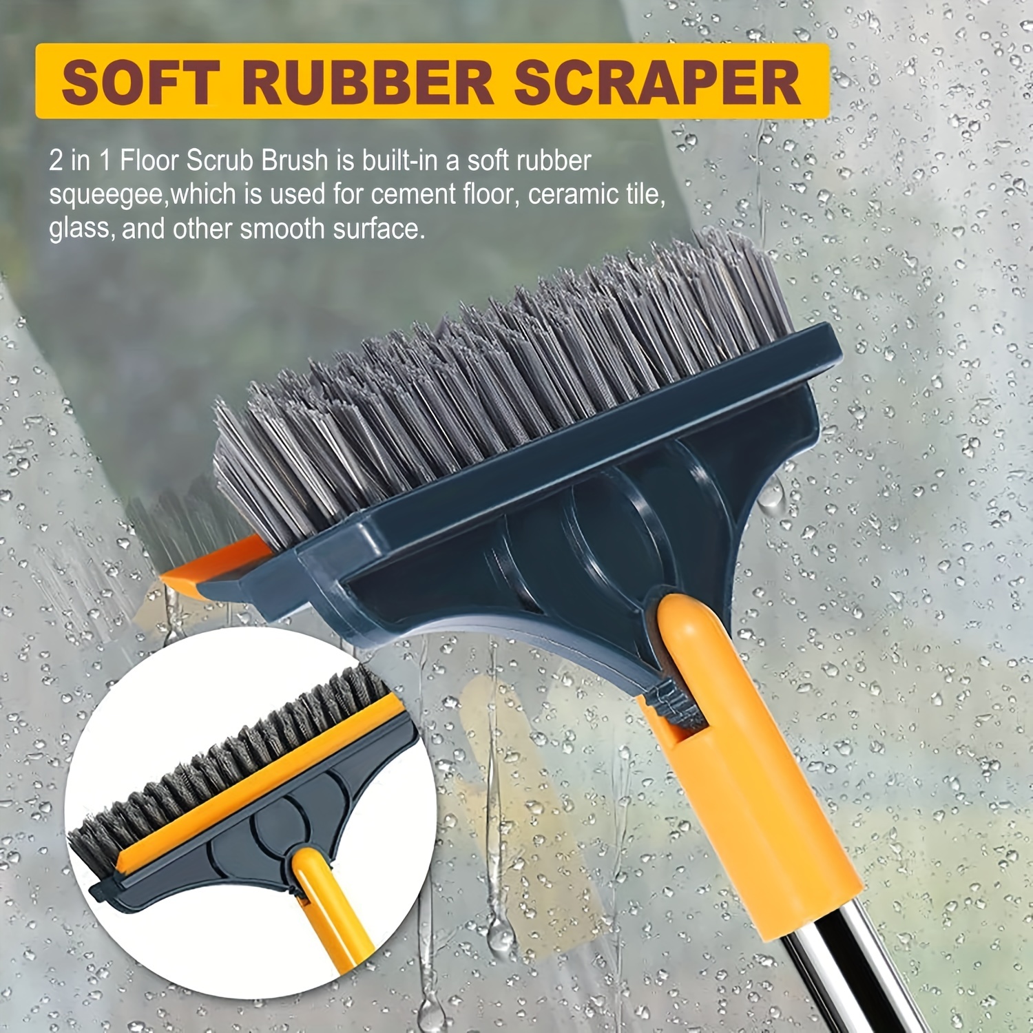 2 in 1 Floor Scrub Brush with Squeegee, Floor Brush Scrubber with