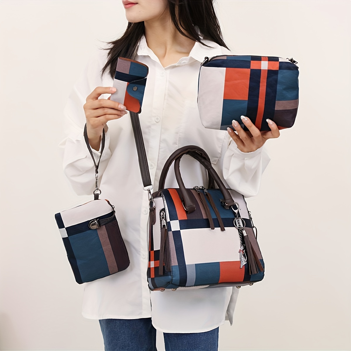 受注発注 4Pcs Plaid Pattern Handbag Set - バッグ