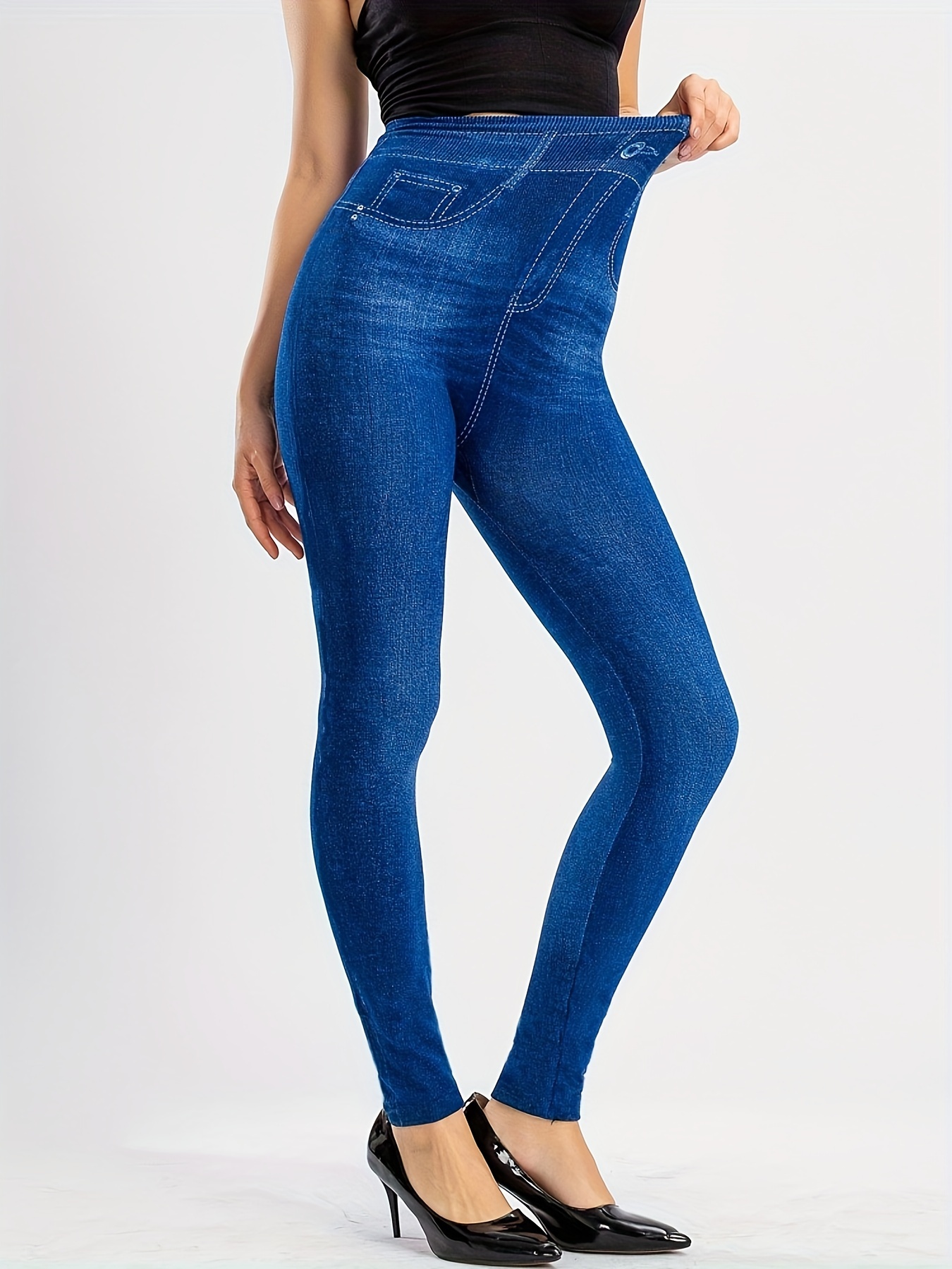 Women Skinny Push Jeggings  Seamless Jeans Print Leggings
