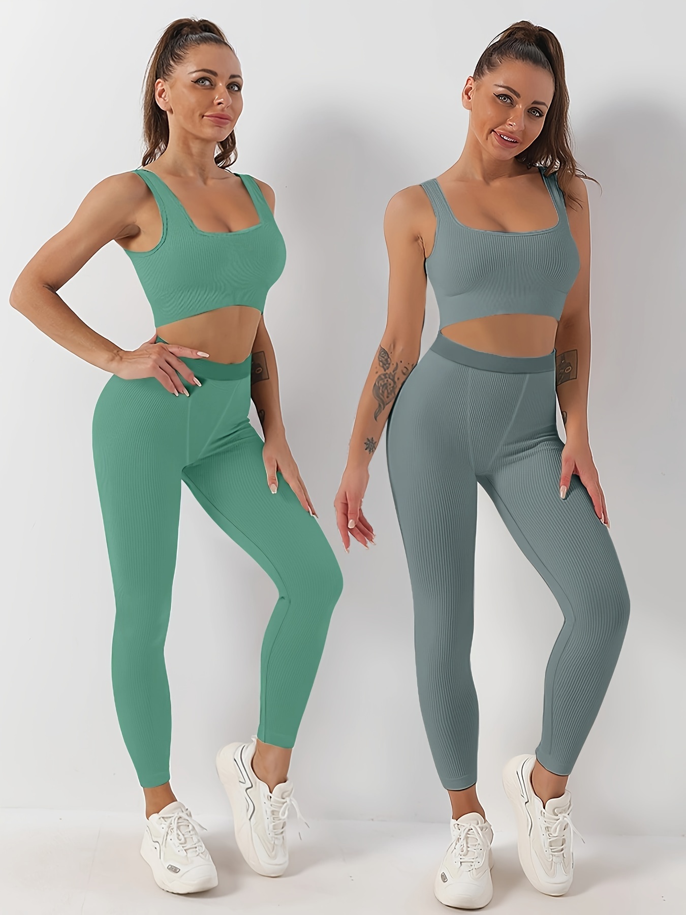 ONLYSHE Womens High Waist Running Workout Sets Yoga Leggings With Crop Tank Tops  Athletic Outfits 2 piece Sprot Sets 