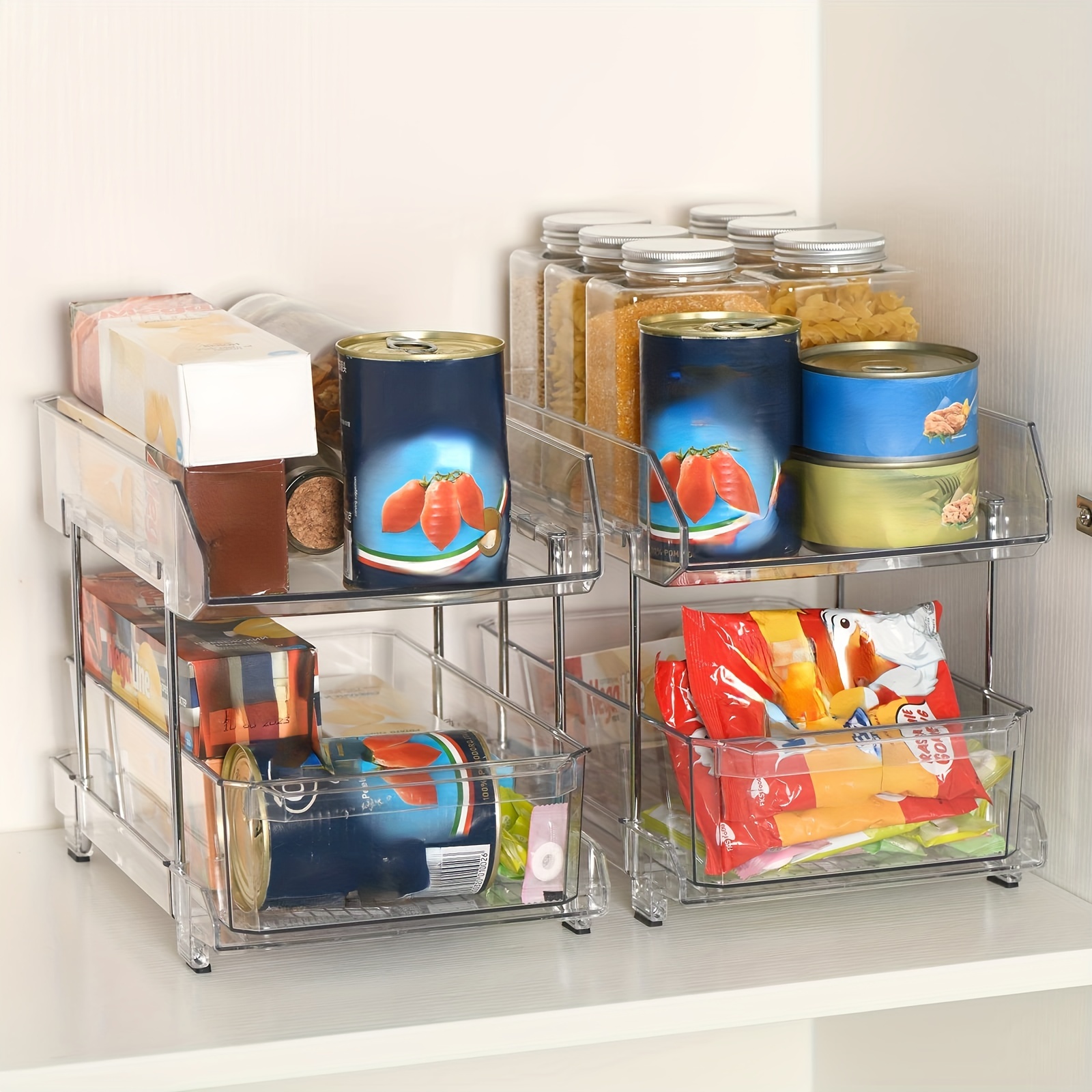 2 Tier Clear Pull out Organizer Food Pantry With Lid/divider - Temu