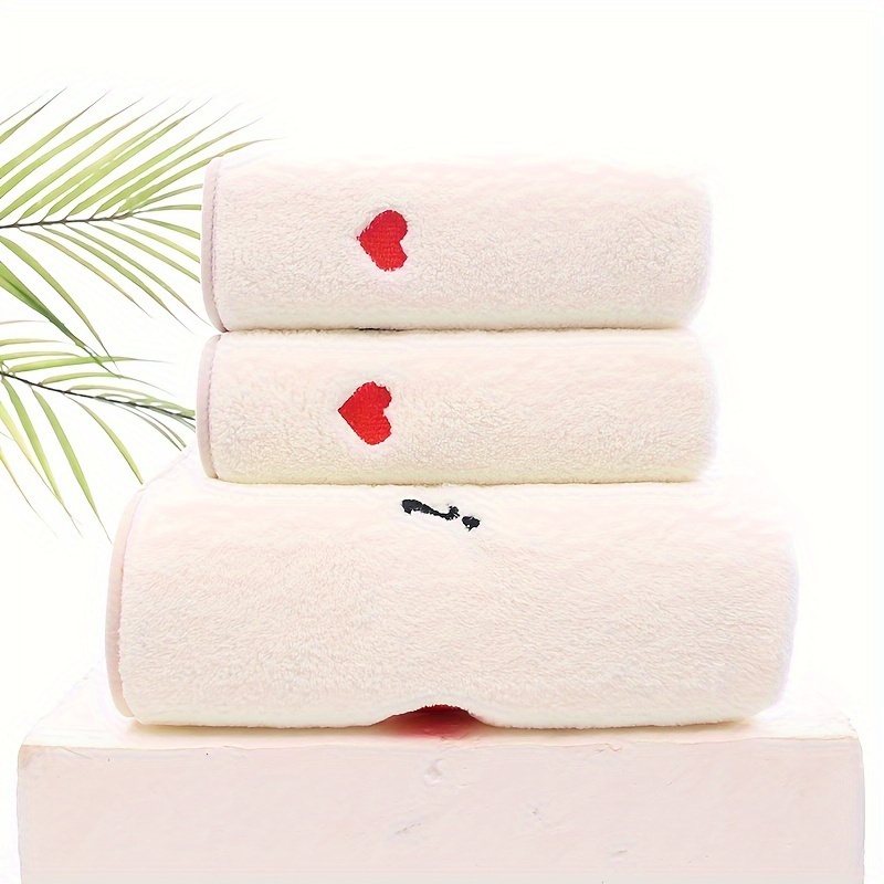 Heart Embroidery Towel Set Soft Skin friendly Face Towel - Temu