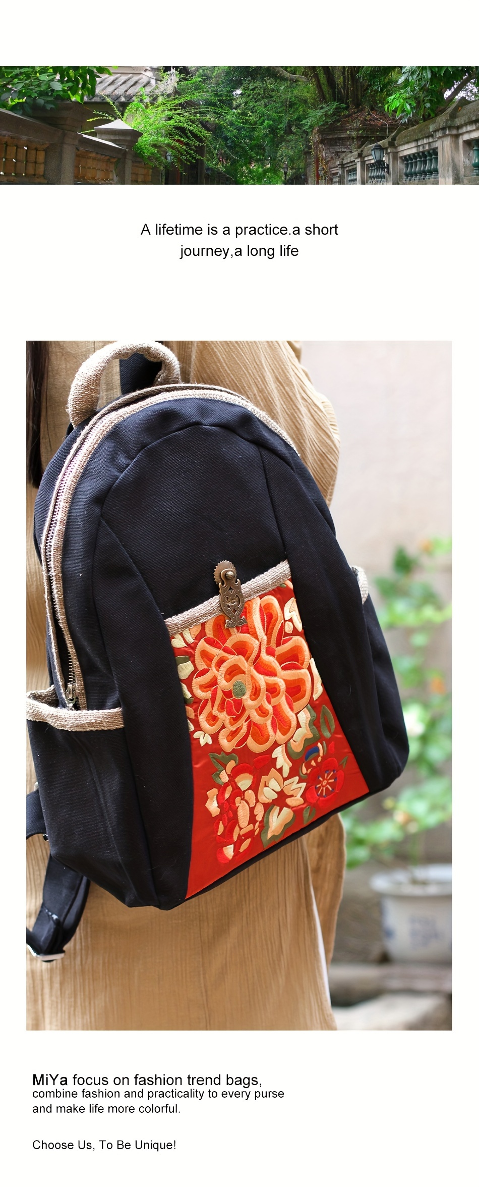 mochila de lona estilo mochila feminina com bordado - Temu Brazil, image size:800x1981