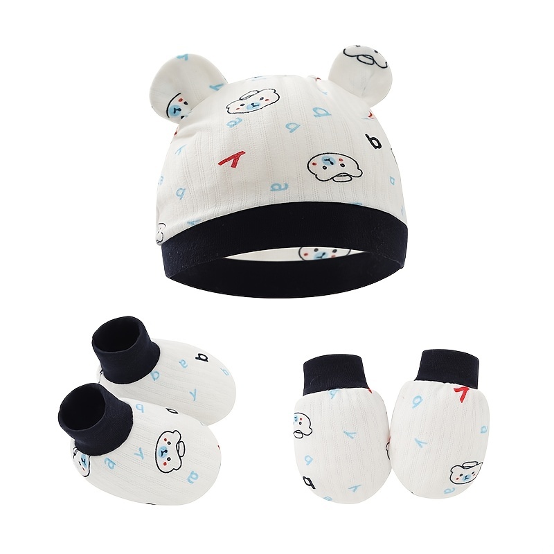 Baby Boy Outfit Set with Cartoon Cap, Mittens, Socks & Shoes