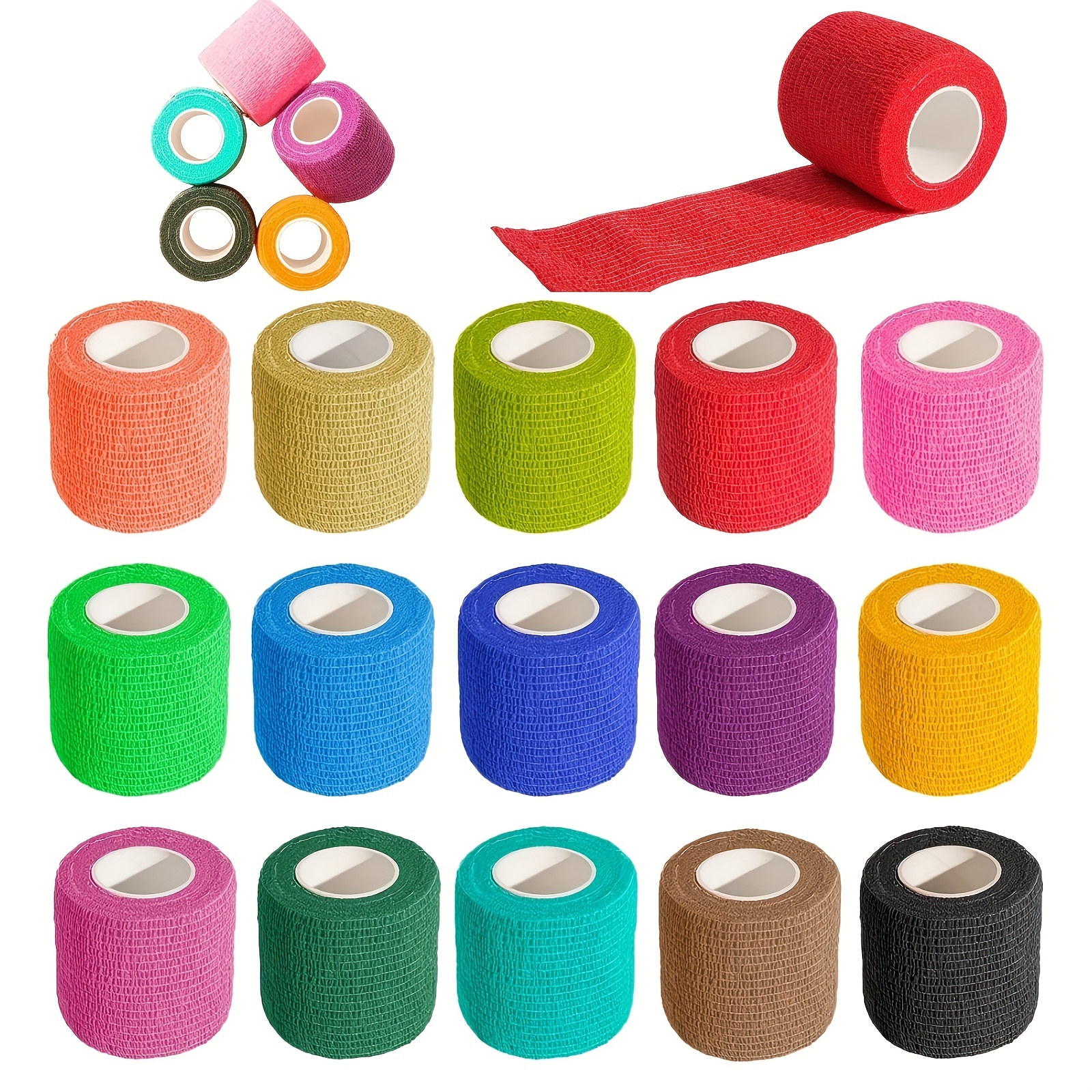 12 Rolls Colorful Self Adhesive Bandage Wrap 4 Inch Wide x 5 Yards -  Cohesive Vet Tape for First Aid, Sports, Tattoo (12 Colors)