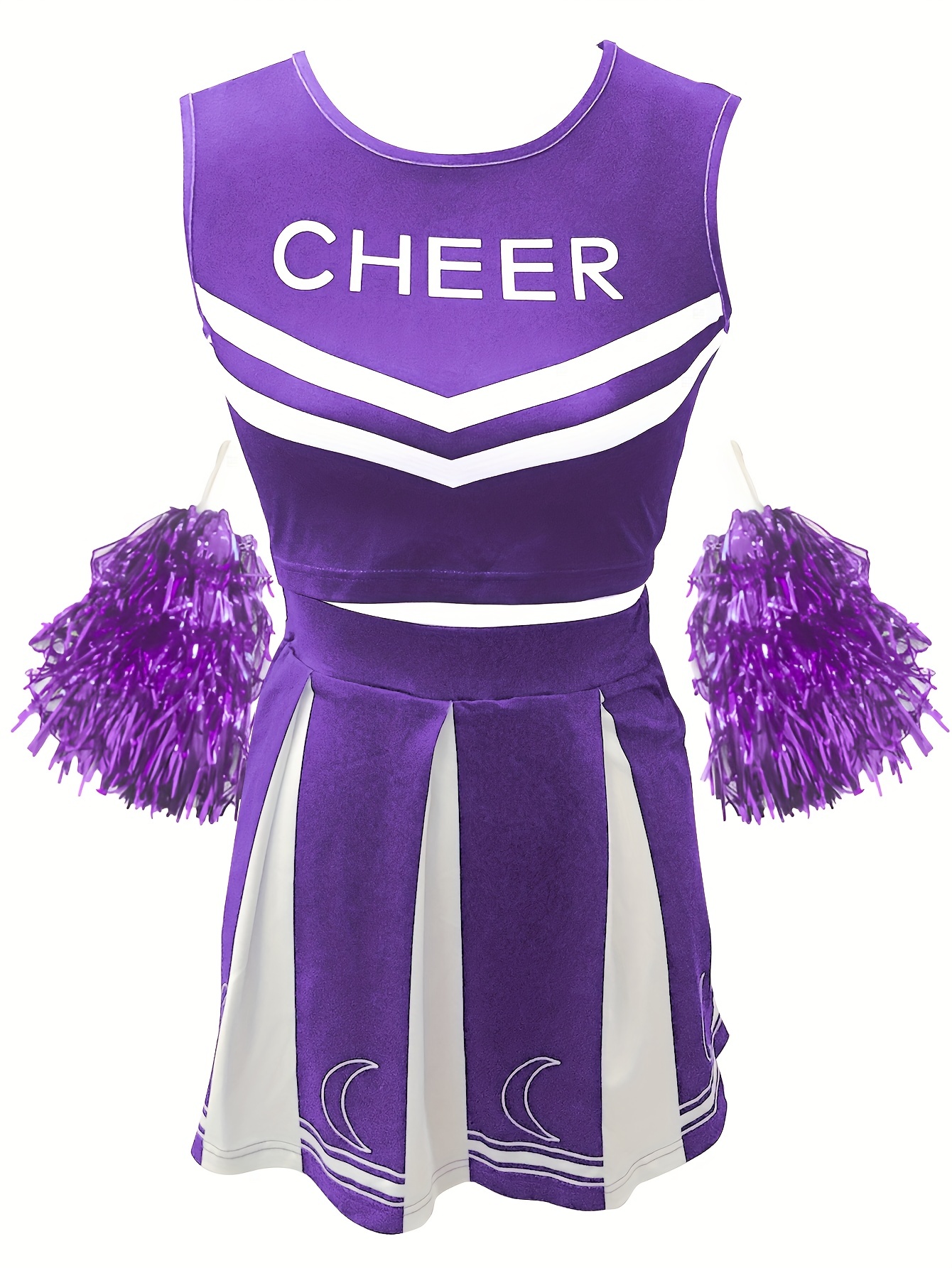 High School Girls Uniform Costume Cheer Cheerleader Musical Outfit Pompoms  Pro