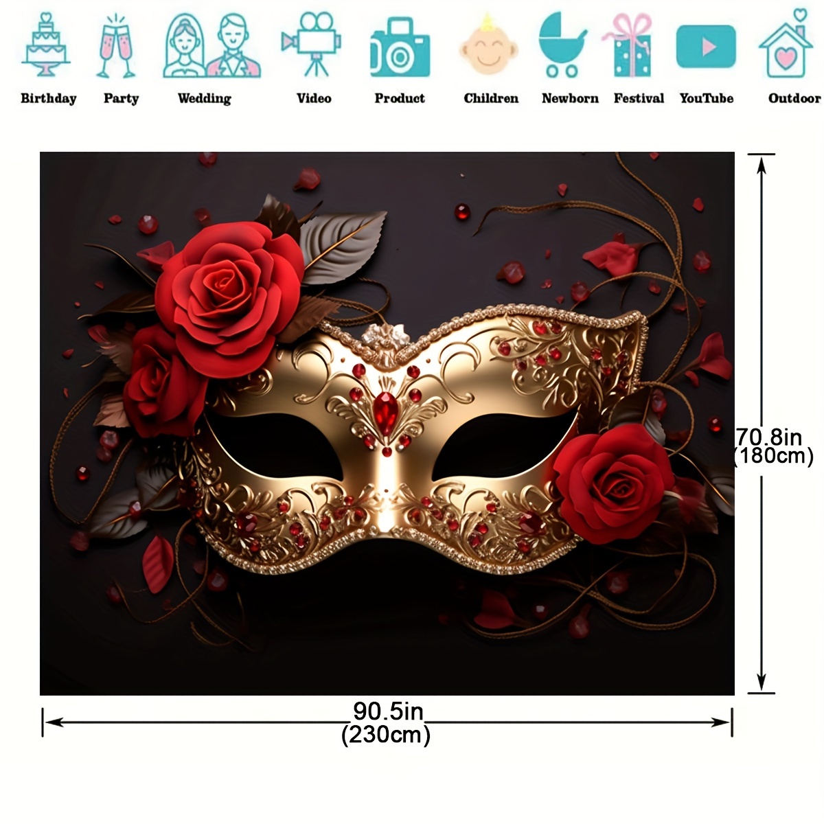 Masquerade Party Backdrops Retro Gold Black Mask Carnival - Temu