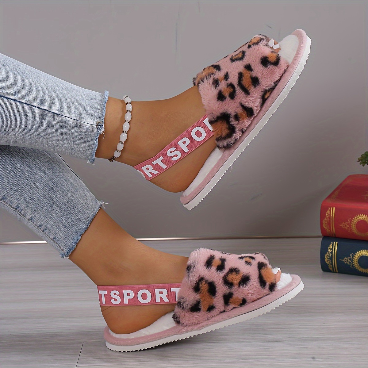 Leopard open toe discount slippers