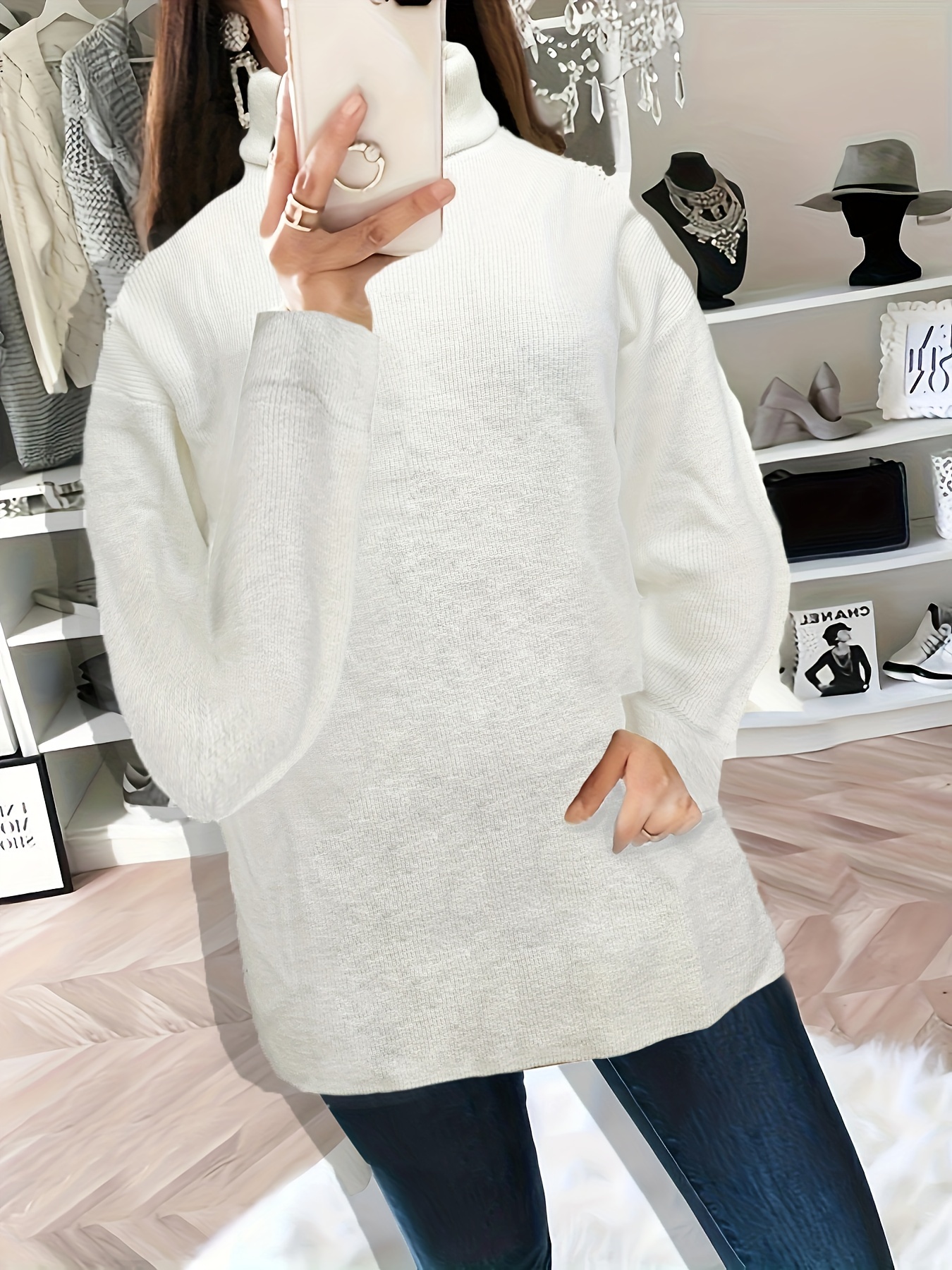 Plus Size Casual Sweater Women's Plus Solid Long Sleeve High - Temu