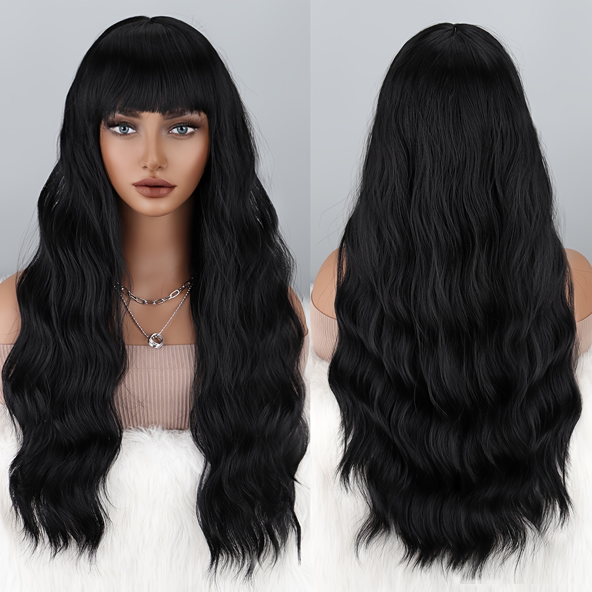 Super Long Straight Hair Wigs Black Synthetic Heat Resistant - Temu