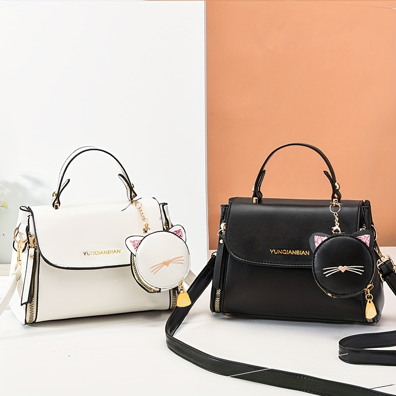 Cute Cat Design Handbags, Trendy Pu Leather Crossbody Bag, Women's Shoulder  Bag With Coin Purse - Temu