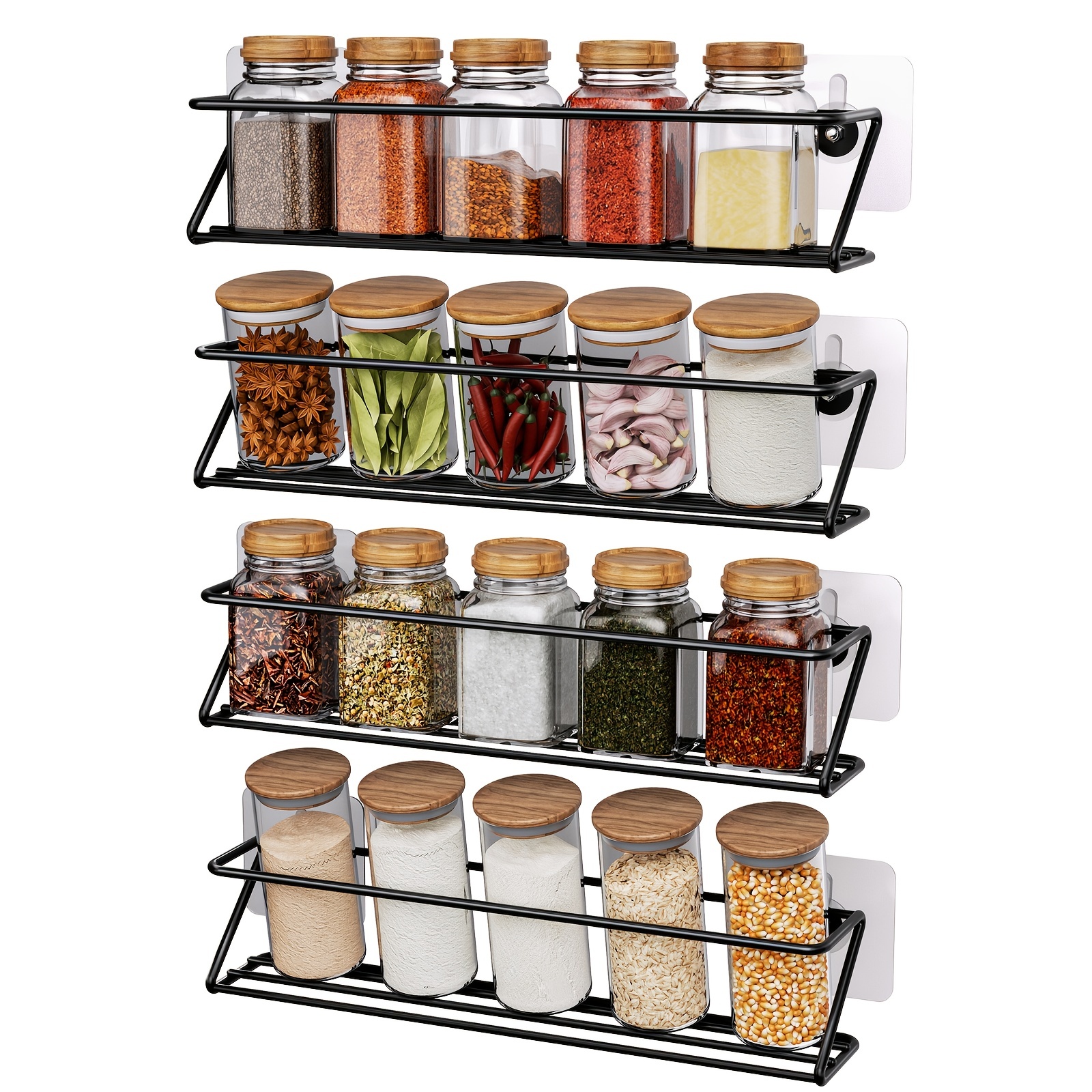 Spice Racks, Self-adhesive Wall-mounted Organizer, Perforation-free And  Space-saving Household Spice Box Storage Container, For Spice Sugar Salt,  Kitchen Accessories - Temu