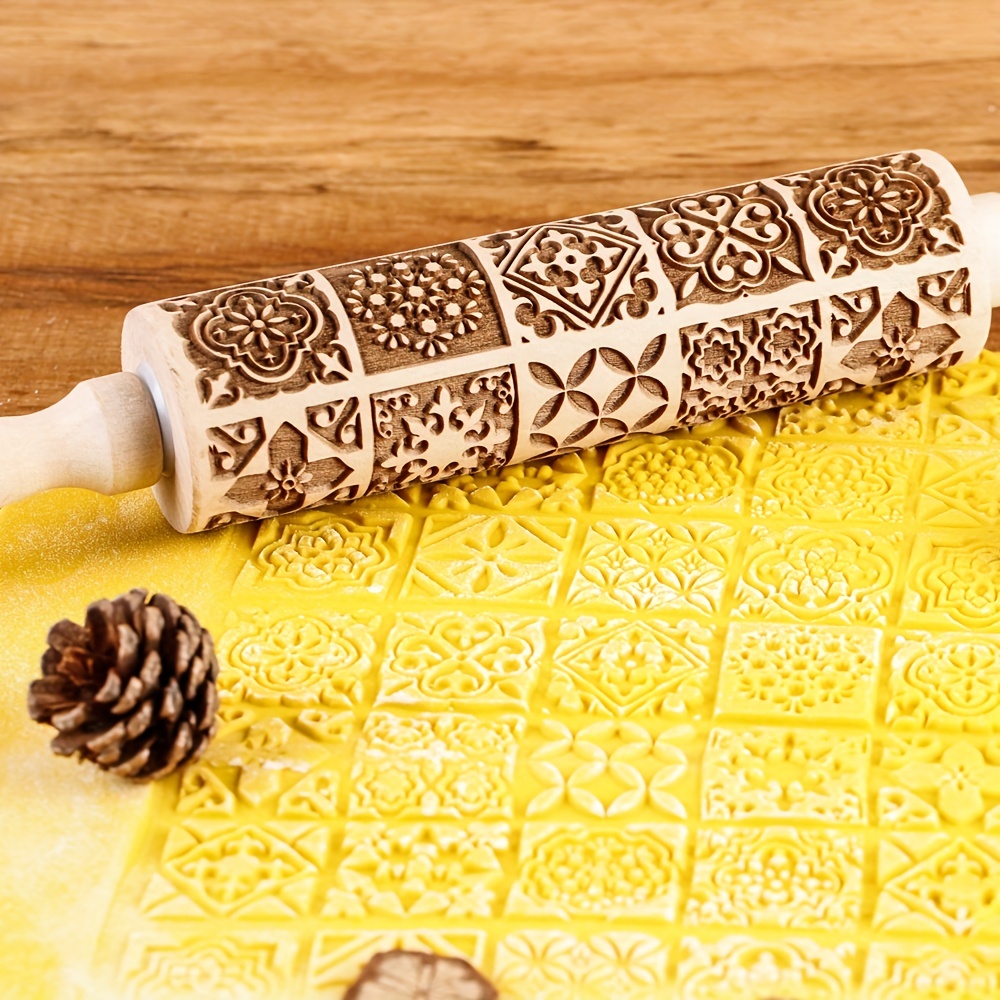 Carved Mold Engraved Rolling Pin Embossed Tulip Dough Roller Textured  Rolling