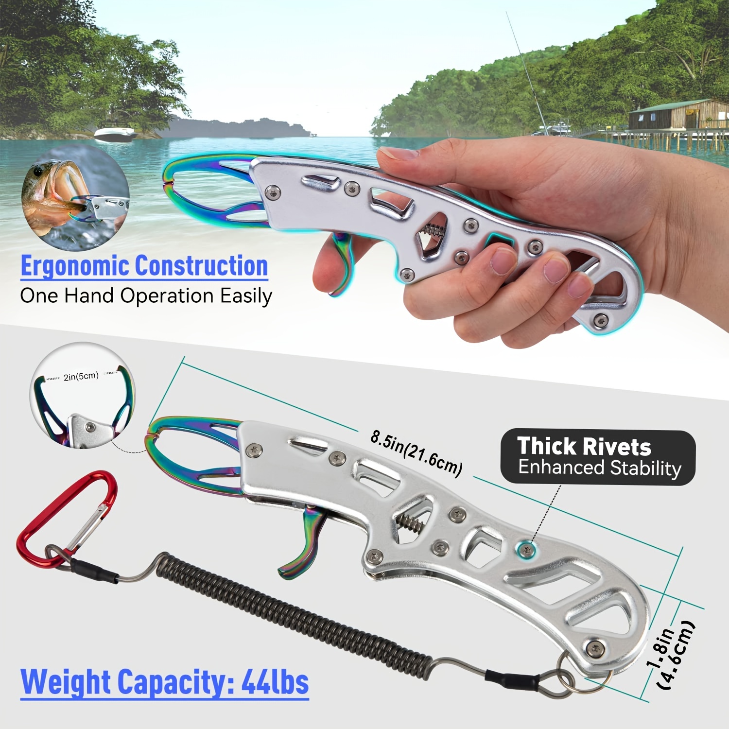 Calamus Fishing Pliers with Fish Lip Gripper, Lightweight Aluminum Fishing  Tools, Line Cutter Hook Remover Split