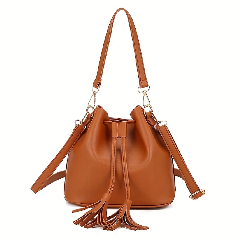 Frosted PU Leather Women's Handbags Purses Bucket Bags Vintage