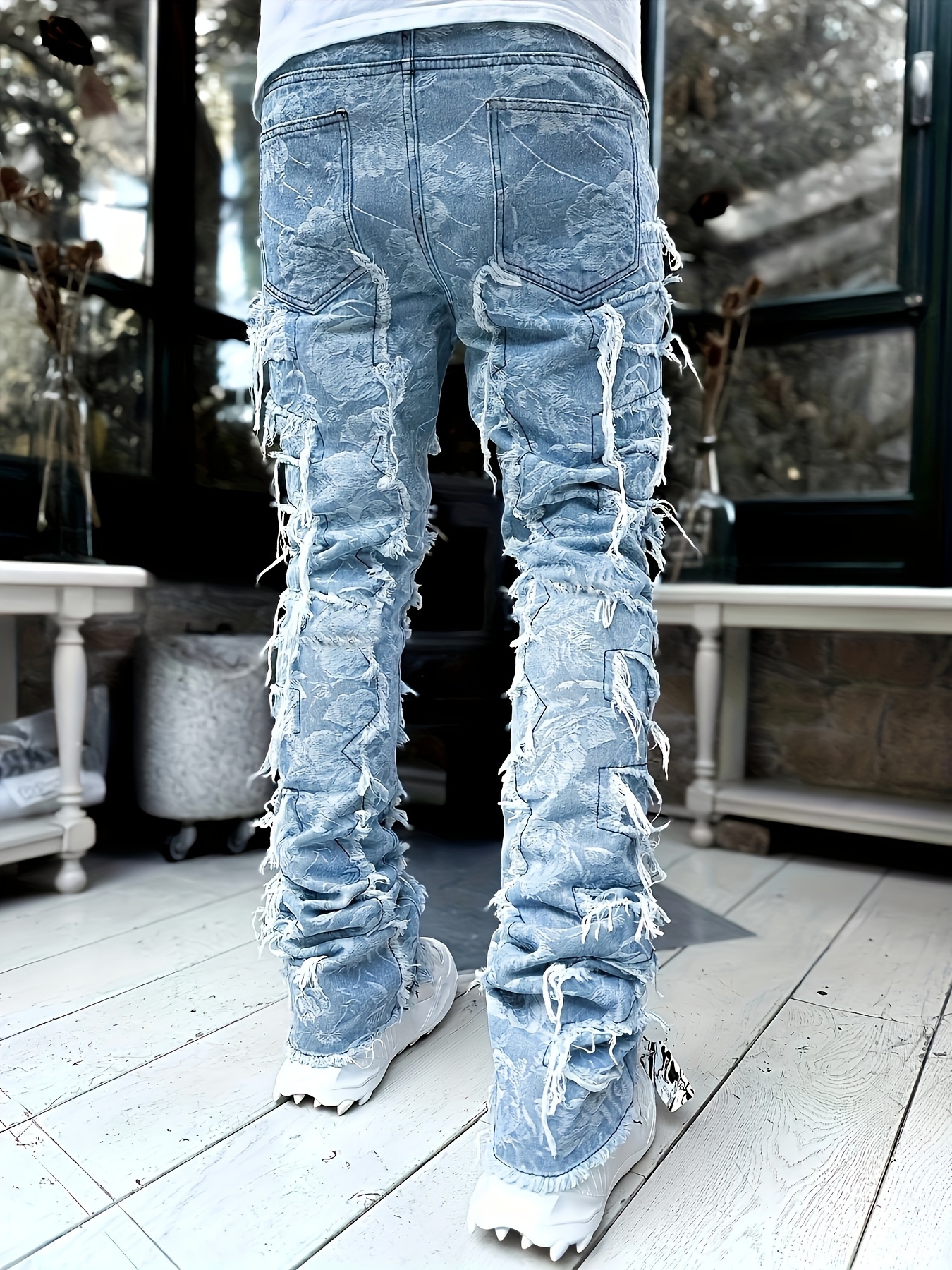 Men's Y2k Trim Straight Leg Jeans Casual Street Style - Temu Canada