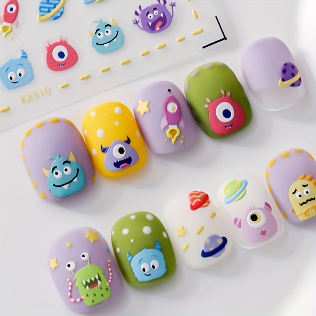 Macaron Color Series Nail Art Stickers Little Monster - Temu