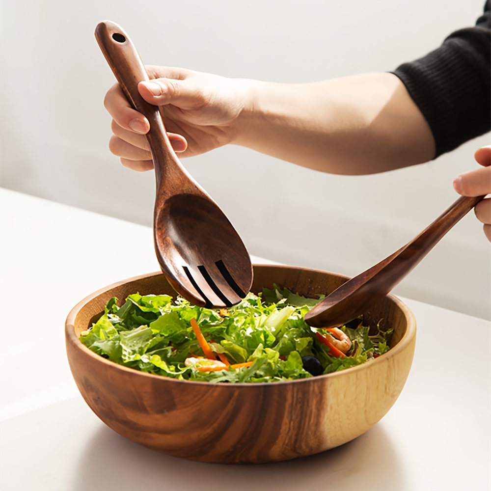 Durable Acacia Wood Salad Bowl And Spoon Set Non toxic - Temu