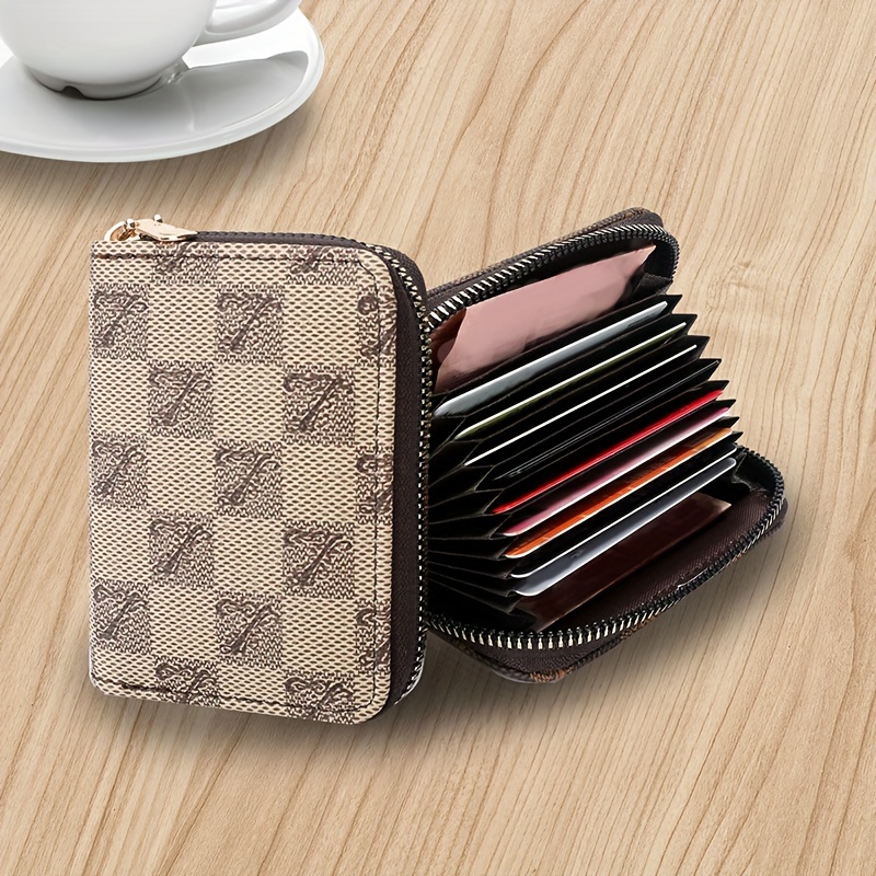 Plaid Pattern Credit Card Holder Stylish Zipper Around Coin Purse Faux  Leather Short Wallet - Bags & Luggage - Temu