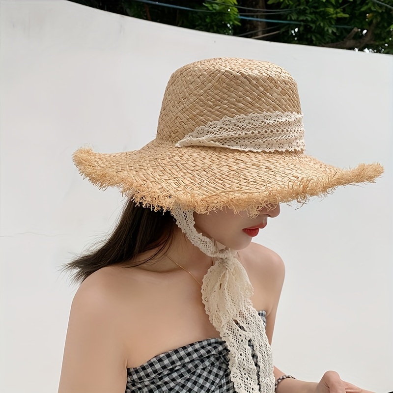 Straw Sun Hats For Women Wide Brim Fedora Foldable Straw Beach Hat Outdoor  Fashion Casual Style Hat For Women Girls Valentine's Gifts For Her