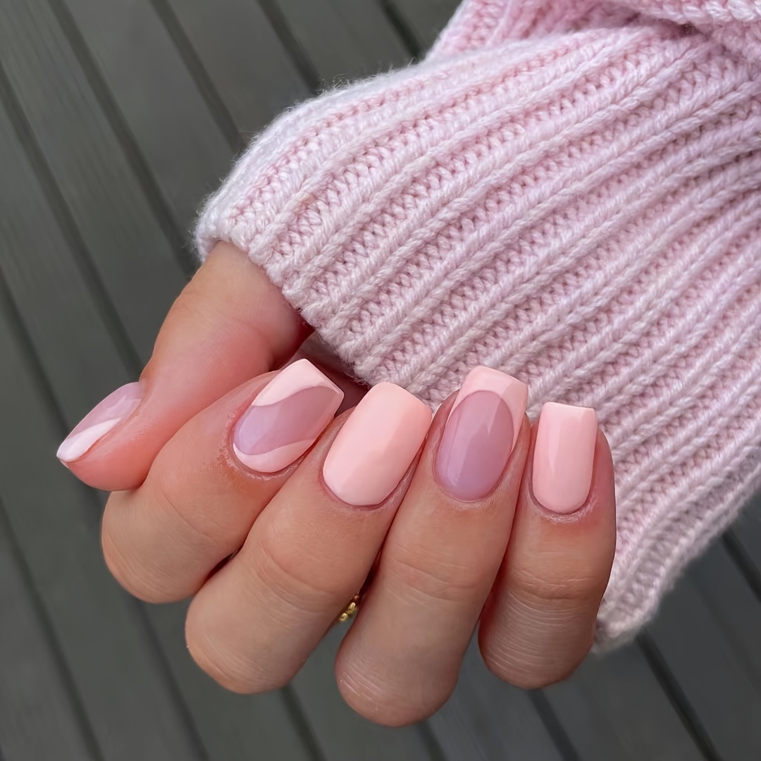 Kamize Uñas postizas francesas lindas a presión, cuadradas de perlas  medianas de cobertura completa, acrílico nude, para mujeres y niñas, 24  unidades