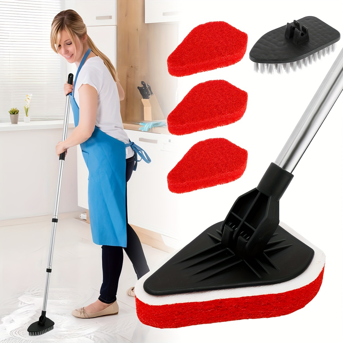 Scrub Cleaning Brush with Long Handle 3 in 1 Shower Tub Tile Scrubber Brush  Extendable Multifunctional