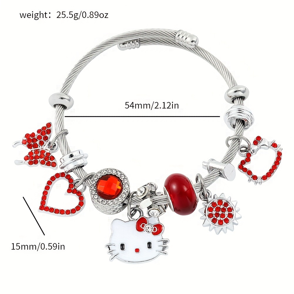 1pc Y2K Hello Kitty Bracelet Kawaii Anime Jewelry Crystal Beads, Glass Beads, Plastic Beads Sweet Accessories Cute Gift,Temu