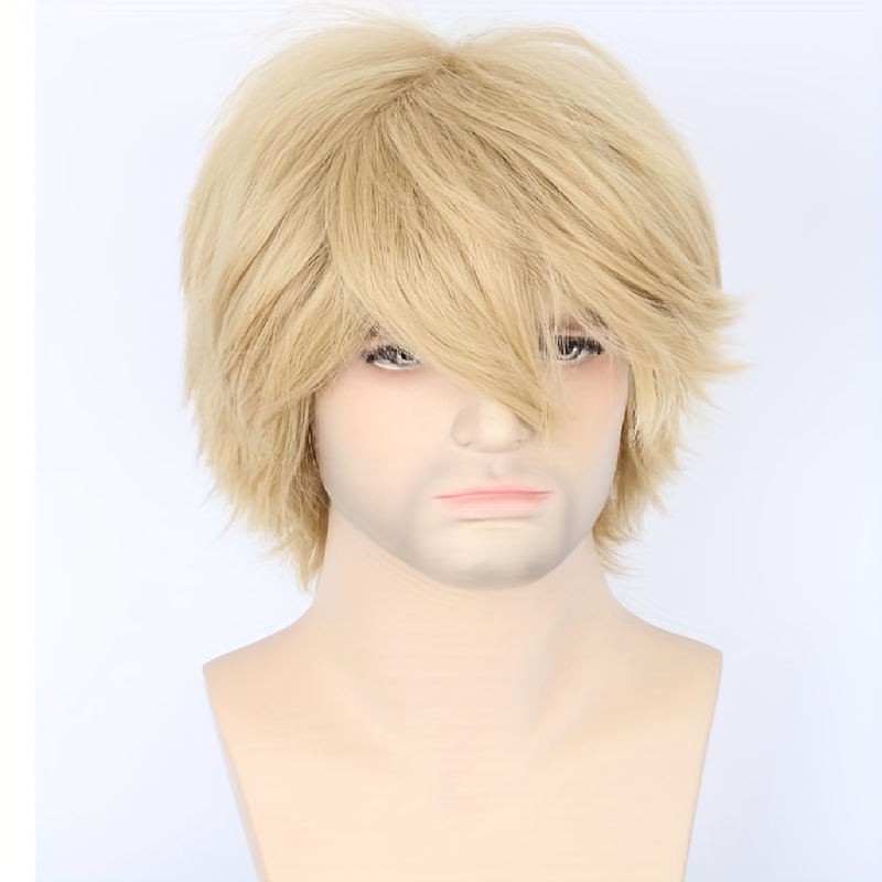 1pc Men s Wig Dirty Blonde Short Layer Fluffy Cosplay Halloween Costume Wig