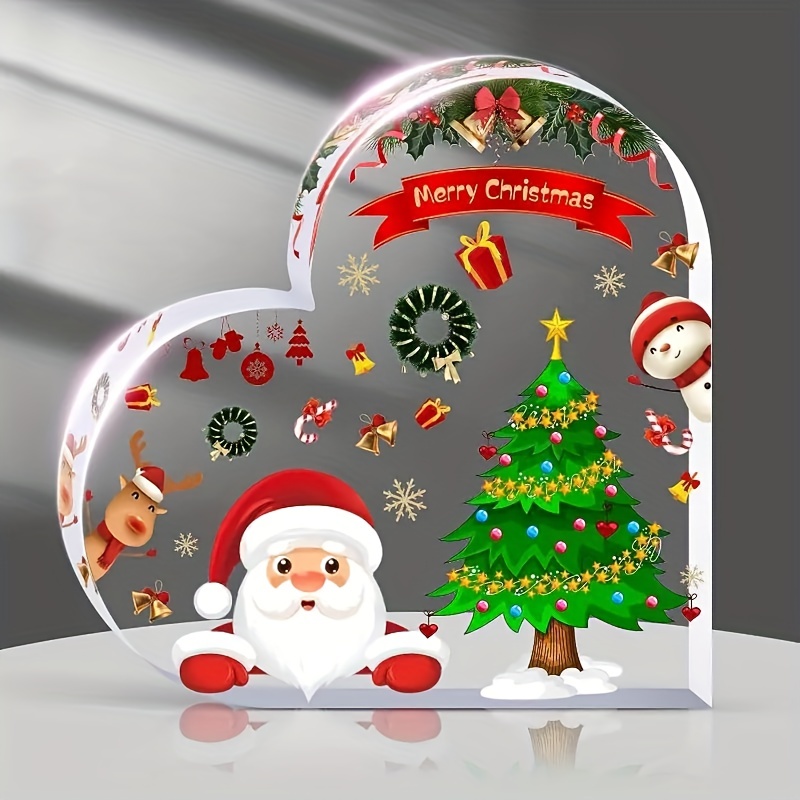 1pc Acrylic Heart Plaque,Unique Christmas Gifts & Christmas  Decorations,Suitable For Christmas Party Decoration,Christmas Table  Decorations, Happy Hol