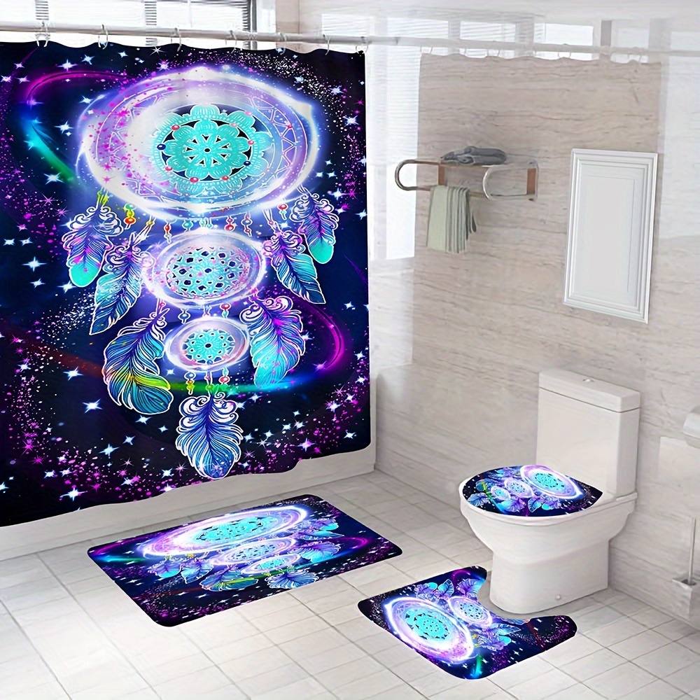 Shower Curtain Set Bathroom Rugs Underwater World Cartoon - Temu