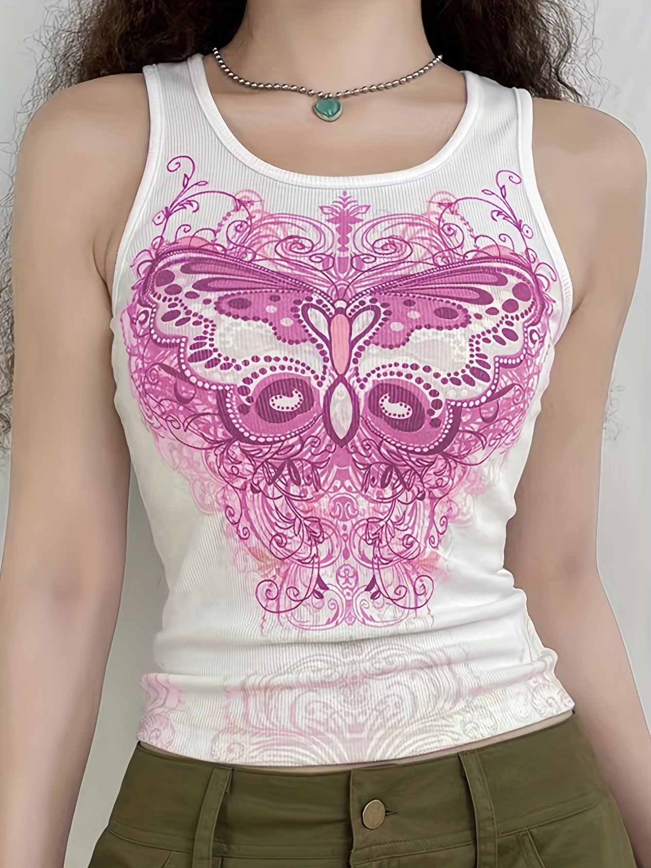 Zpanxa Womens Tank Tops Clearance Loose Casual Summer Butterfly Print Sexy  Unique V-neck Blouse Tops Hot Pink XXL 