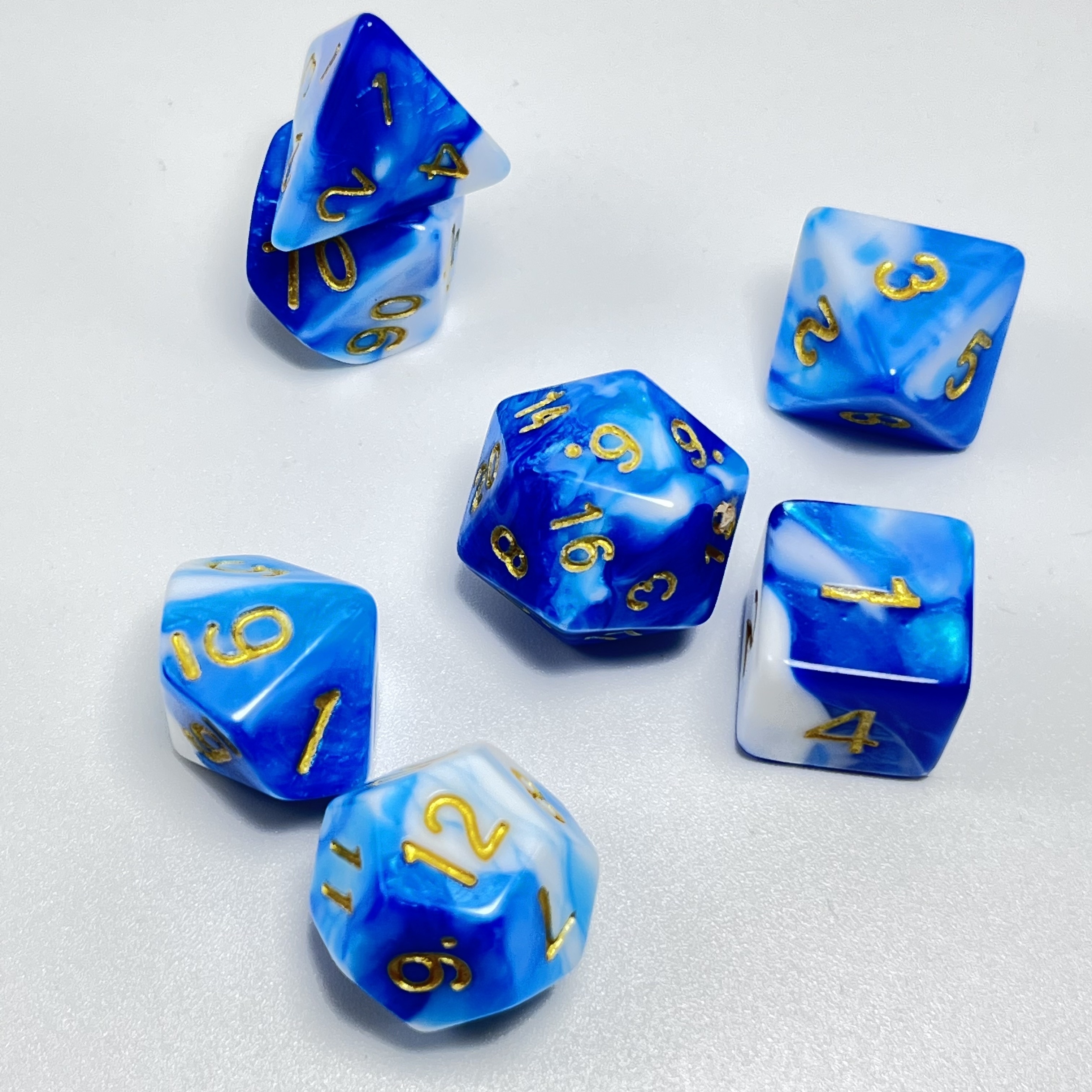 Premium Blue & White Polyhedral Dice Set for RPGs
