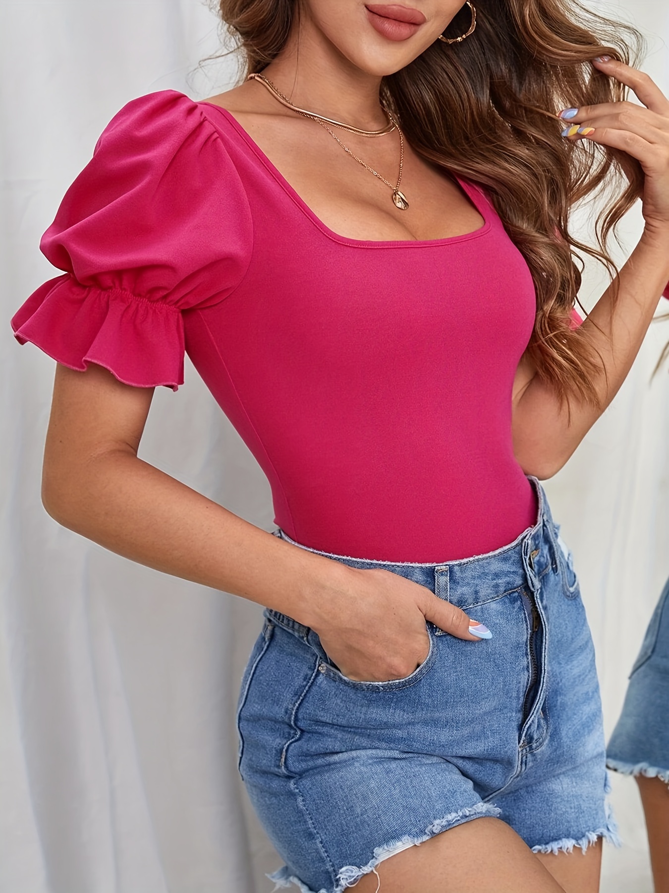 Solid Scoop Neck Bodysuit - Fuchsia