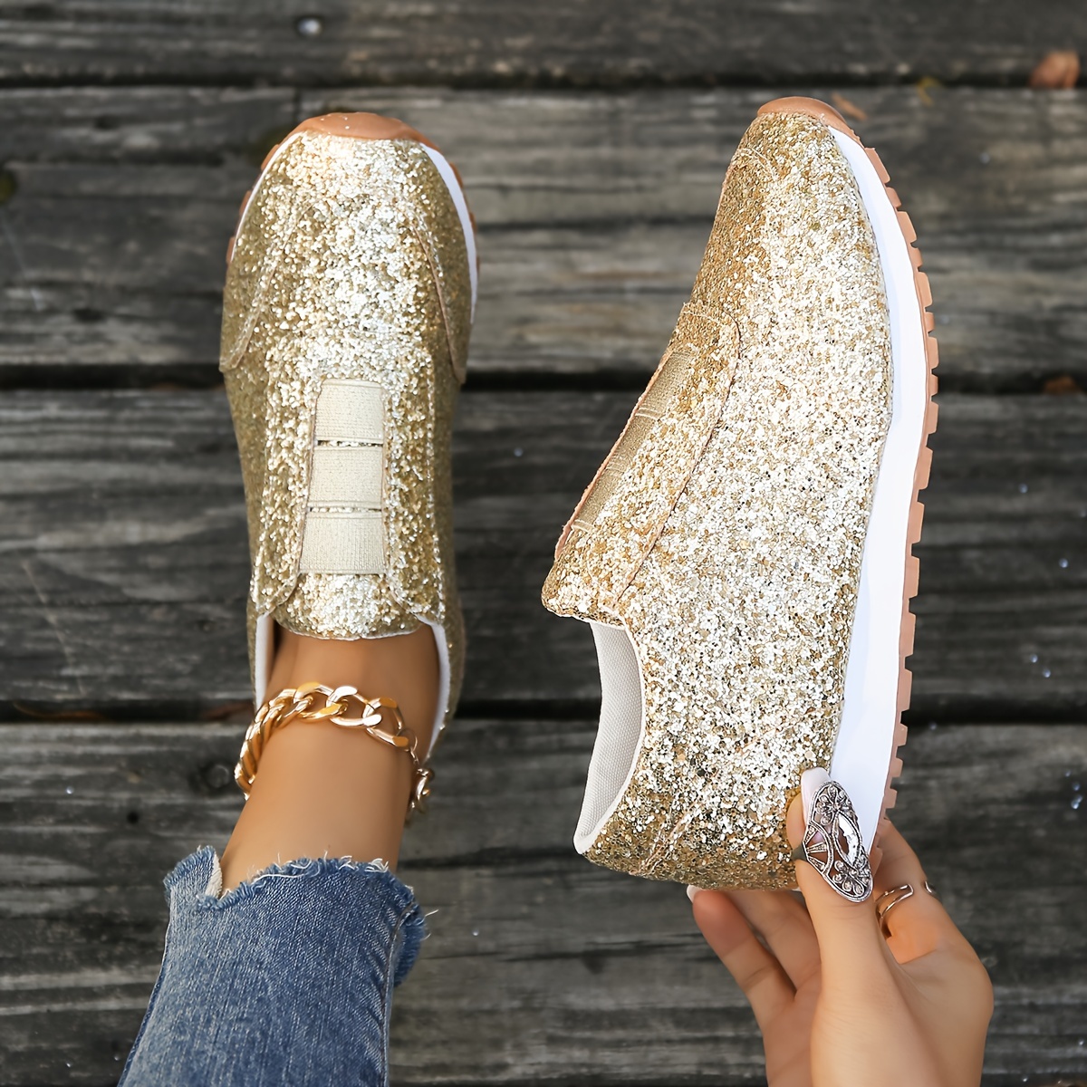 Gold glitter hot sale sneakers womens