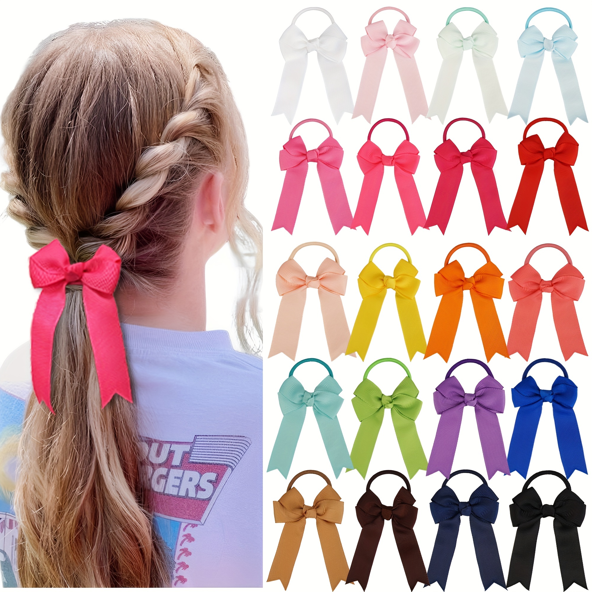 Baby Toddler Girls Hair Ties With Linen Bows, 20 Pcs No Damage Elastic Nylon E 1090879
