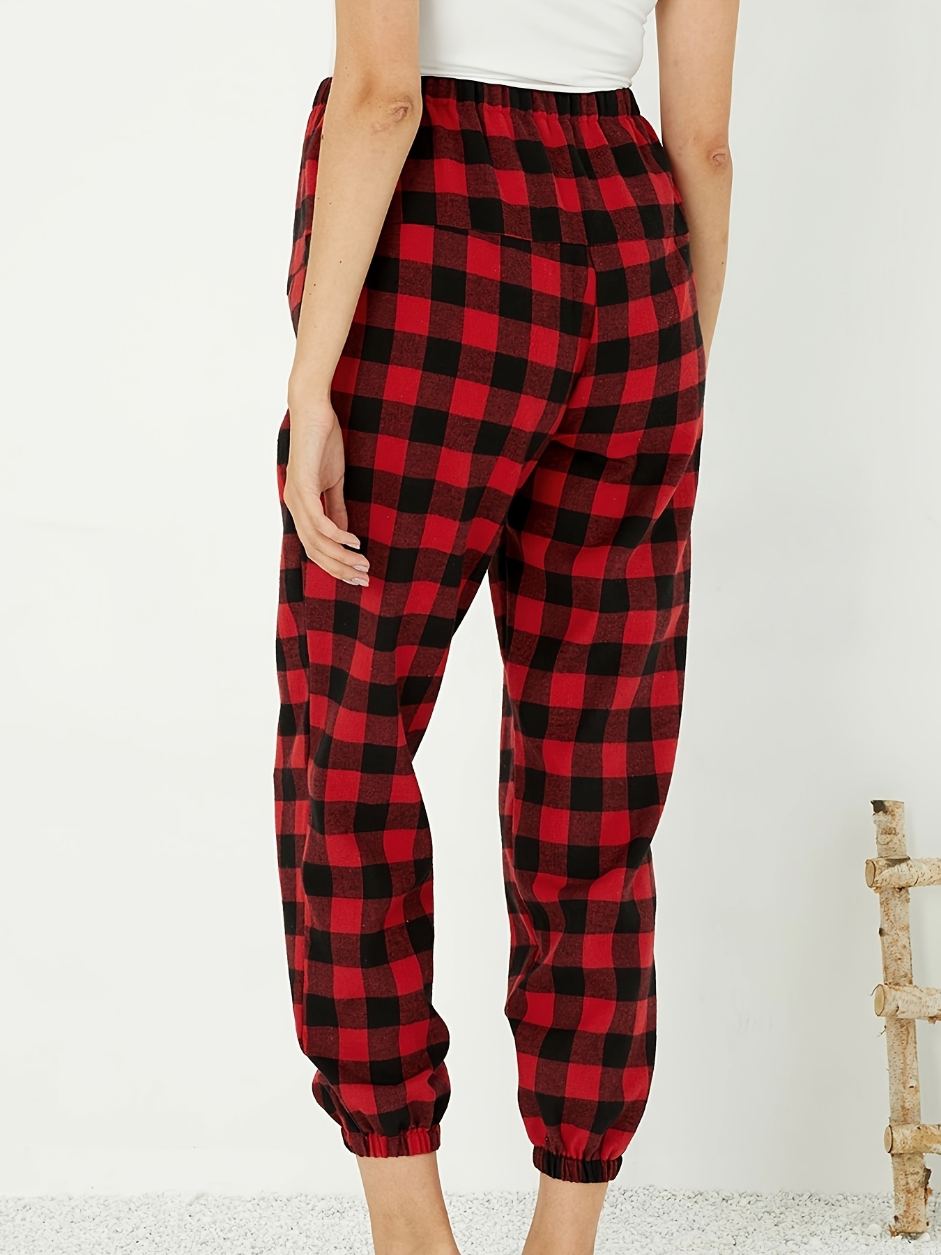 Women's Maternity Casual Stretchy Lounge Pants with Plaid Pattern